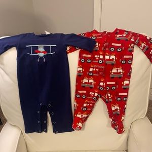 Stitchy Fish Airplane Onesie 3 months & Fire Truck zip down onesie 3-6 months